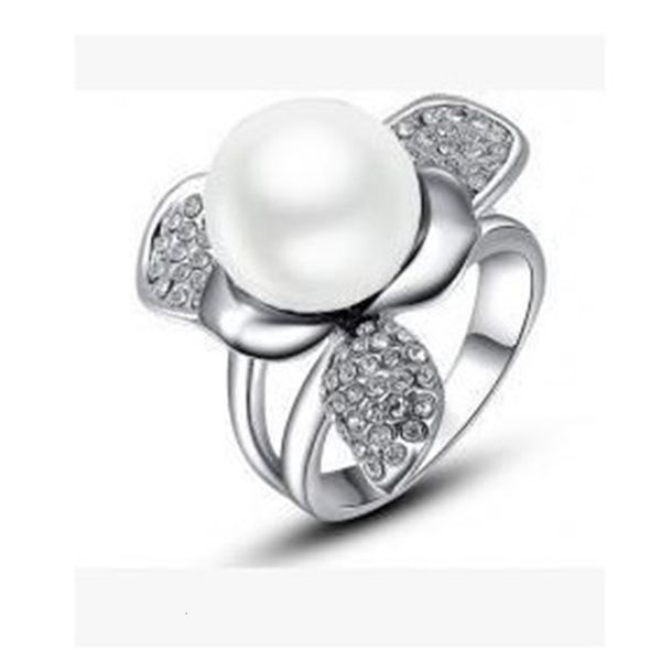 

pearl diamond leaves lady's ring all size (88) fdg, Golden;silver
