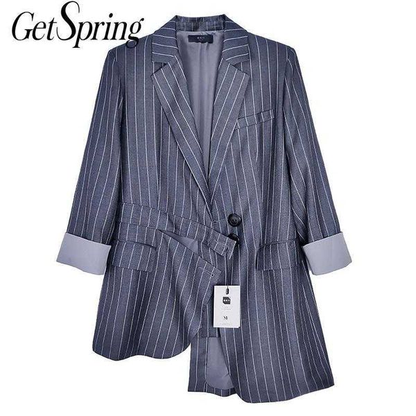 

getspring women blazer striped suit s single breasted long sleeve ladies coat loose irregular women's jacket 210601, White;black
