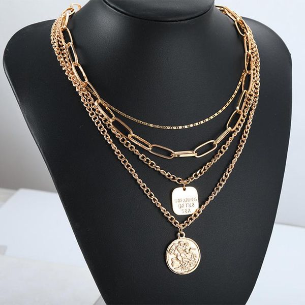 

pendant necklaces women jewelry european and american coin alloy multilayer necklace multi- women's, Silver
