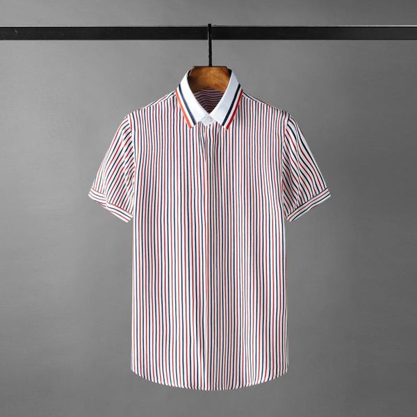 

men's casual shirts cotton man luxury vertical stripe short sleeve mens dress plus size 4xl ribbon collar slim male, White;black