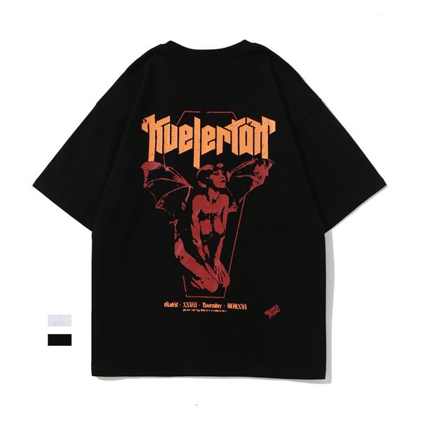 

summer large round neck short sleeve youth men's and women's demon print sports casual t-shirt cotton tee, White;black