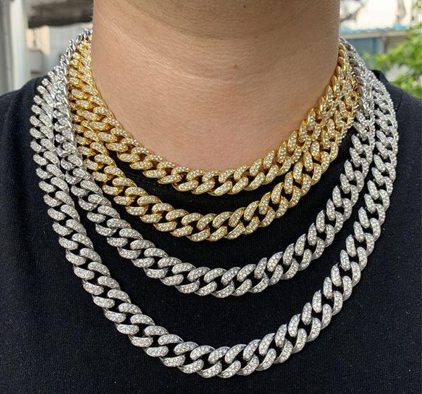

chains paved rhinestones 1set 13mm silver color full miami curb cuban chain necklaces for men hip hop jewelry