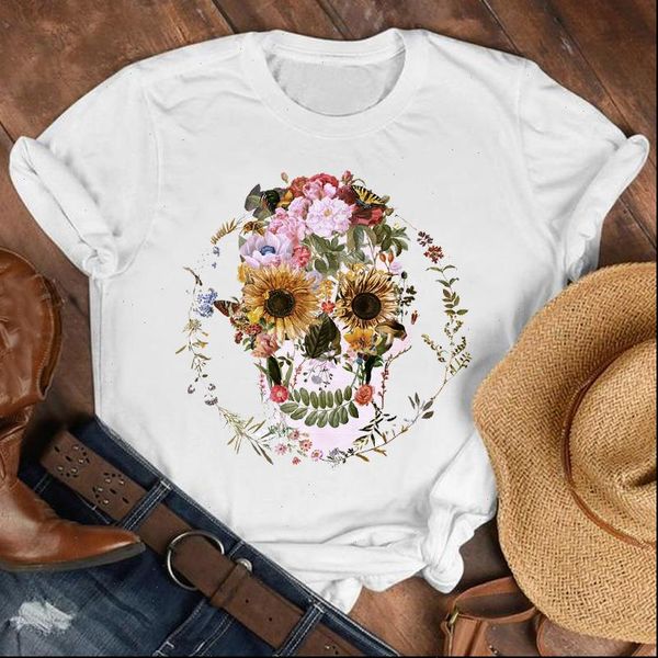 

women lady floral face funny summer autumn fall fashion shirt clothes womens female print t tshirt tee graphic t shirt, White