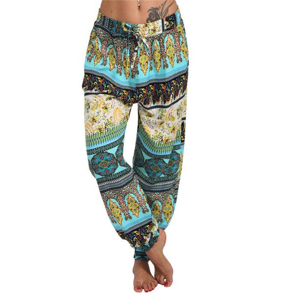 

women's pants & capris 2021 boho sarouel women ethnic print harem elastic waist plus size 5xl fitness wear ladies oversized beach trous, Black;white