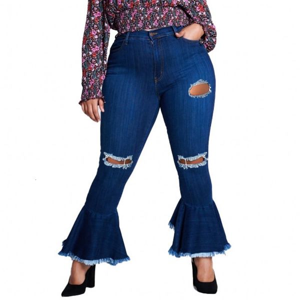 

flare denim pants torn hollow out with blue female breech breeches thin fashion stretch oversize office lady 1nss