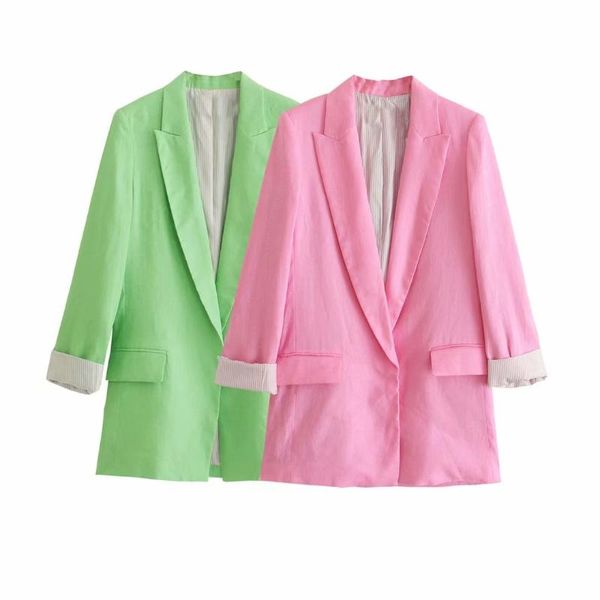 

women's suits & blazers zzjuly 2021 green blazer women sets office suit high waist wide leg pants set woman 2 pieces chic pink jacket a, White;black