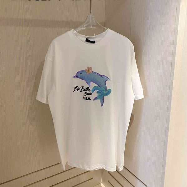

luxury design feijia summer fresh sweet loose casual short sleeve women's round neck pullover sequin t-shirt, White