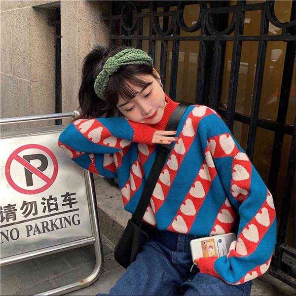 

casual women sweater loose high collar love womens sweaters japanese kawaii ulzzang female korean harajuku clothing for, White;black