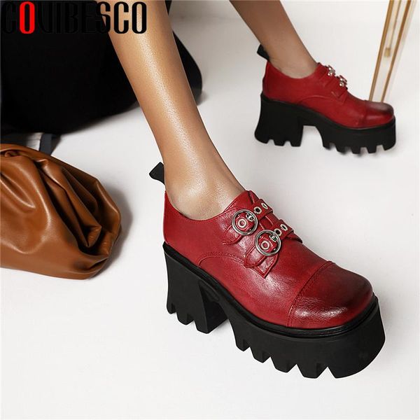 

dress shoes covibesco 2021 brand design women pumps four season casual basic platforms thick heels woman fashion rivets buckle, Black