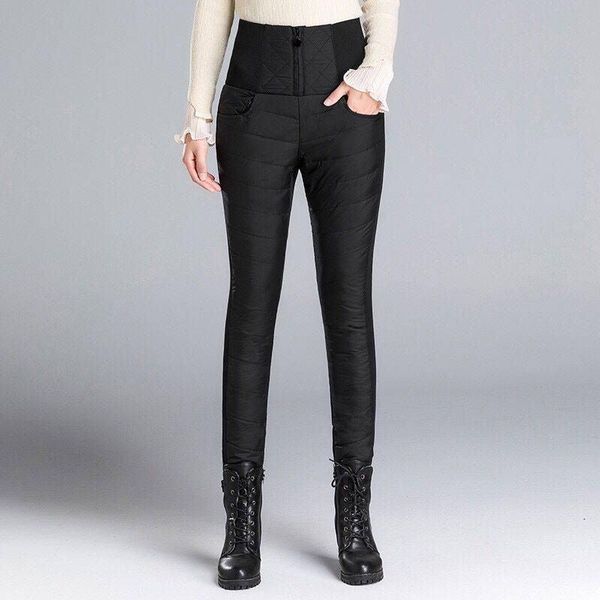 

women's pants & capris 2021 winter women white duck down female thicken warm high waist elastic plus size trousers slim leggings mujer, Black;white