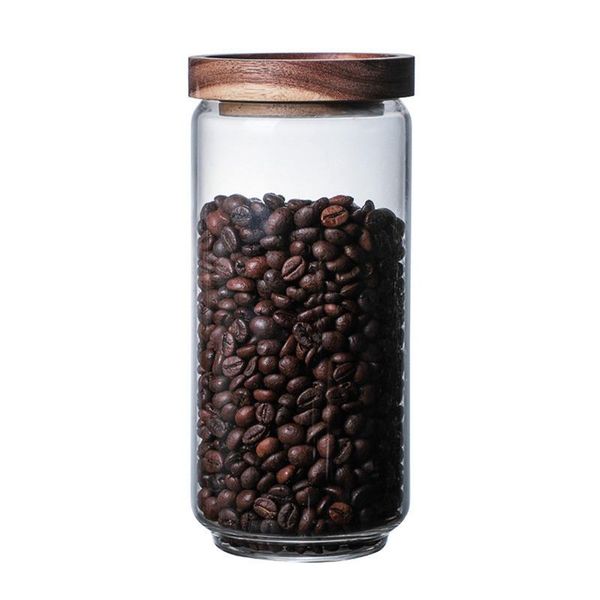 

storage bottles & jars coffee beans glass sealed acacia wood cover tea tank mixed kitchen food