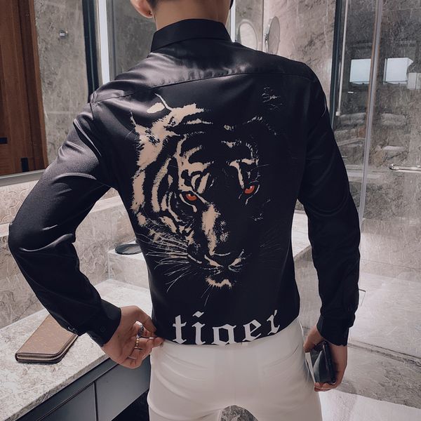 

new preto/branco moda 2021 primavera novos homens casuais imprimir camisas de manga longa simples todos os jogos fino ajuste streetwear vest, Black;brown