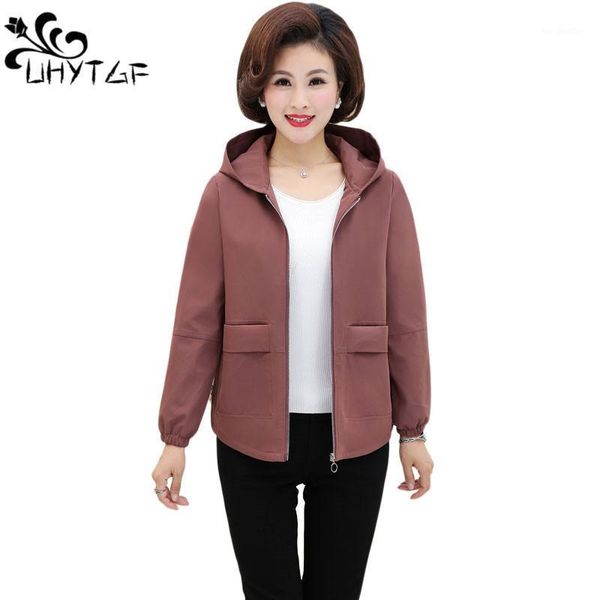 

women's jackets uhytgf mother's coats autumn women fashion windbreaker coat hooded casual thin mother jacket plus size x1921, Black;brown