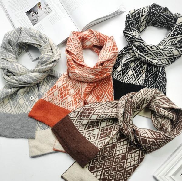 

scarves women knitted scarf autumn and winter geometric pattern korean long wild fashion student double-sided small warm, Blue;gray