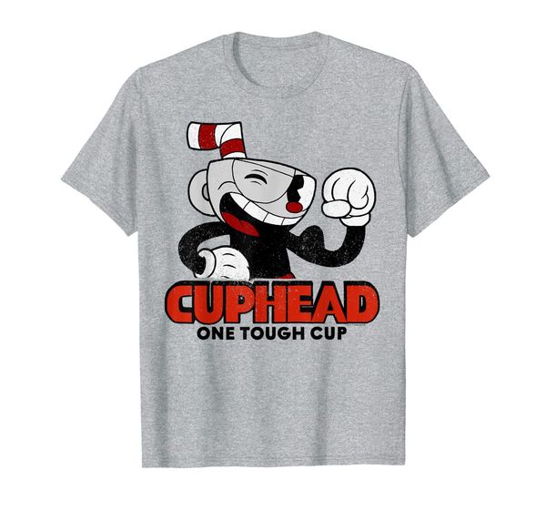 

cuphead muscle up one tough cup profile pose graphic t-shirt, White;black