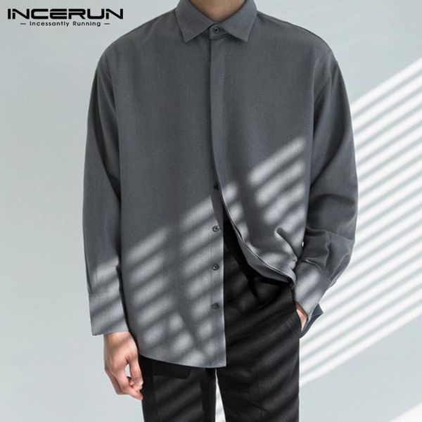 

men solid color long sleeve shirts incerun casual turn down collar cotton blouse man leisure hidden button breathable camisa 3xl, White;black