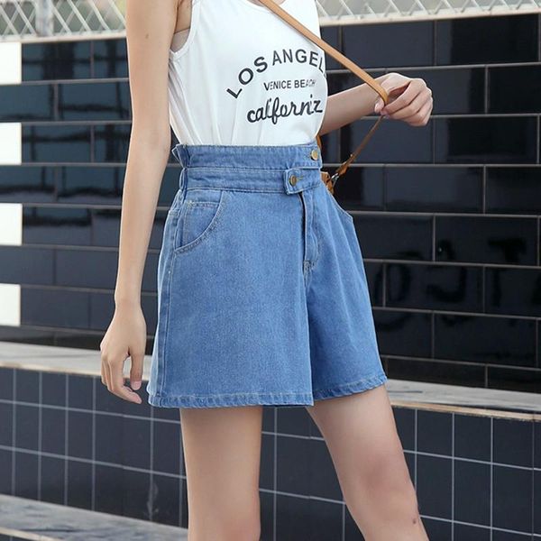 

women's jeans 2021 summer a-line legs female short trousers high stretched waist button young girls' denim shorts casual woman, Blue