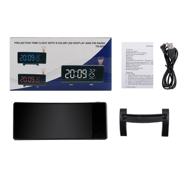 

desk & table clocks pemotech bedroom projection alarm clock, [temperature and humidity display] 7 inches (about 17.8 cm) large curved led di