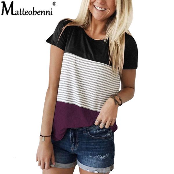 

plus size new t 2021 cotton casual summer striped leopard patchwork short sleeve women streetwear tee shirts fv1g, White