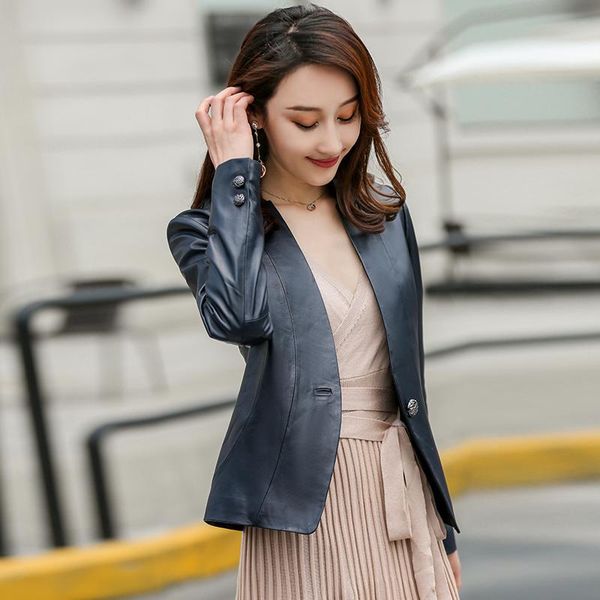 

women's leather & faux kmetram real jacket woman spring 2021 streetwear sheepskin coat women korean trench coats and jackes abrigo muje, Black