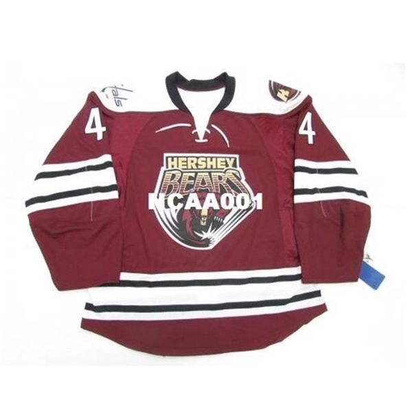 

real 668 real full embroidery #4 hershey bears 4 john carlson avalanche capitals hockey jersey or custom any name or number hockey jersey, Black