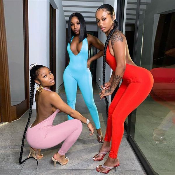 

activewear v neck women jumpsuits bandage sleeveless skinny solid elastic bodycon fitness casual outfit, Black;white