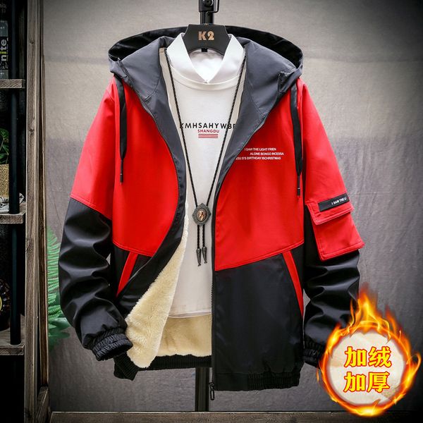 

winter plush thickening leisure student's slim fitting trend tooling coat men's spring and autumn jacket, Black;brown