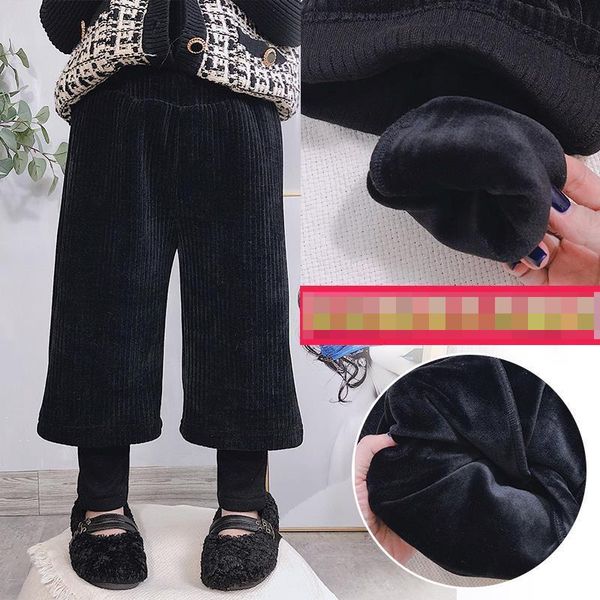 

trousers 2022 autumn winter elastic waist corduroy pants loose wide leg kids thick velvet warm for girls g233, Blue