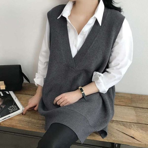 

loose large v-neck vest wool fashion sweater women's winter, White