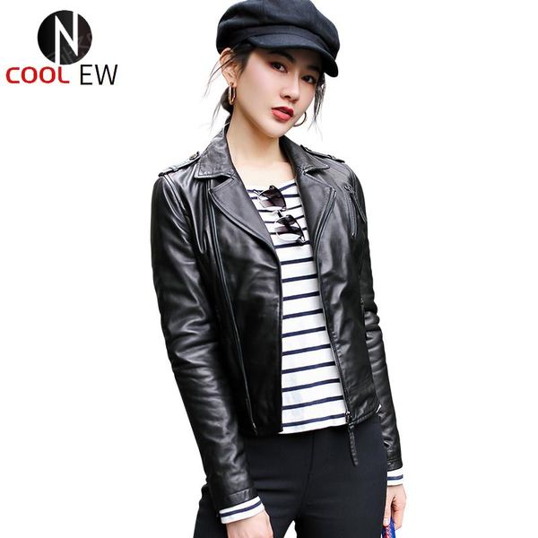 

women's leather & faux ptslan 2021 fashion genuine sheepskin classic coat jackets p7023, Black