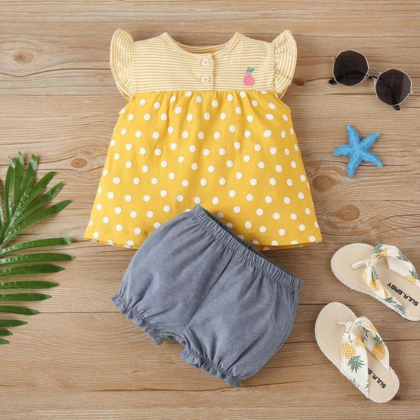 

clothing sets baby girl clothes set casual 9m-3t born infant girls stripe dotted print and solid shorts outfit vetement fille, White