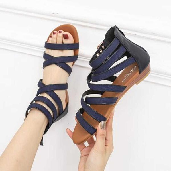 

sandals women wummer europe 2021 cross strap open toe casual roman shoes wedge heel all-match large size female, Black