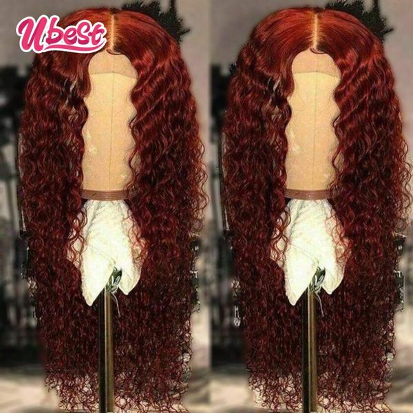 

lace wigs u burgundy water wave front wig brazilian virgin curly human hair pre plucked 30" transparent for women, Black;brown