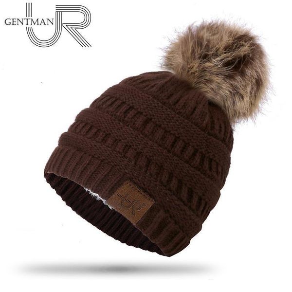 

soild ribbed beanie add fur lined pompom winter hats for women girls warm thick cap stylish knitted hat dropshipping, Blue;gray