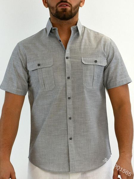 

men's t-shirts men shirt casual business summer solid color stand-up collar bottom loose pocket decorative woven short-sleeved t-shirt, White;black
