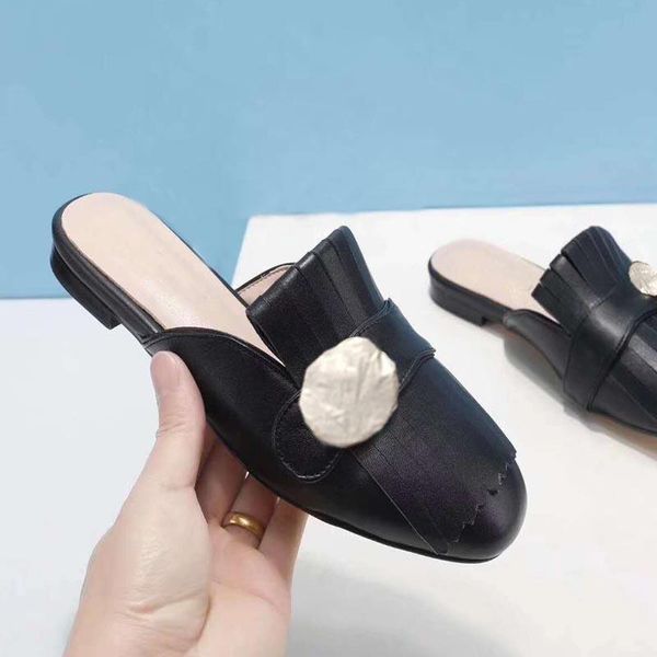 

2021 new design girls fashion slippers women's casual flat leather slipper shoes outdoor suede soft flats red black gold big size 41 40