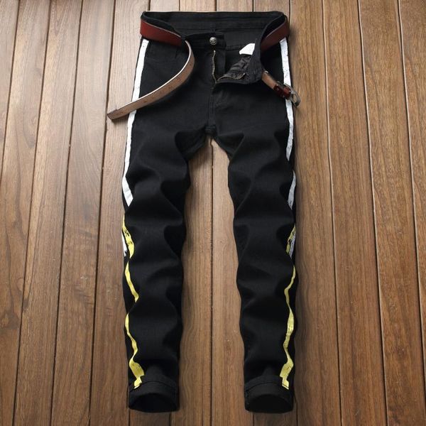 

men's jeans wimilous male black sling paint edge trend of the trousers, Blue