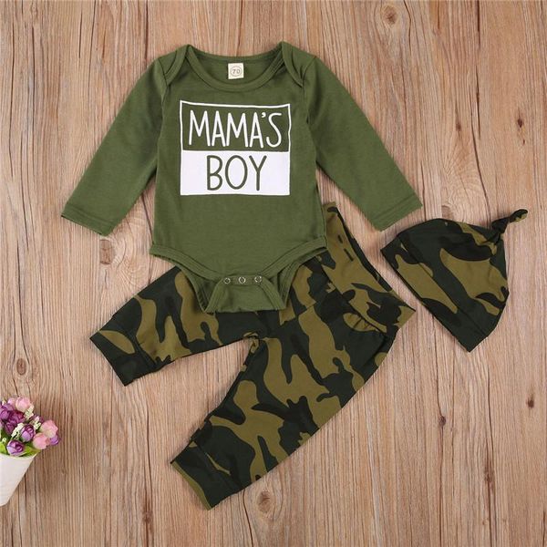 

clothing sets 2021 infant baby boys outfits long sleeve romper+trousers+hat camouflage pattern bottom button spring autumn, White