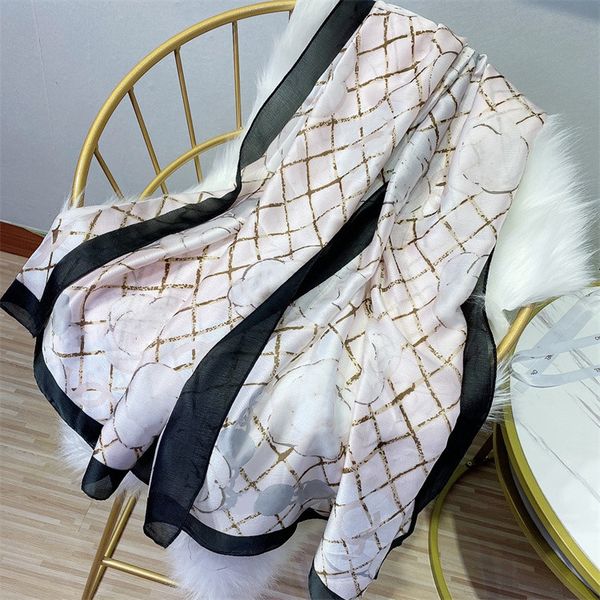 

designer scarves women senior long single layer chiffon silk shawls fashion soft luxury printing letter scarf, Blue;gray