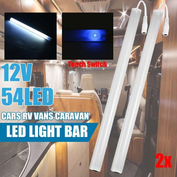 

parts 1/2/4pcs 54led car interior reading light strip super bright rv camping awning porch touch switch for caravan truck boat