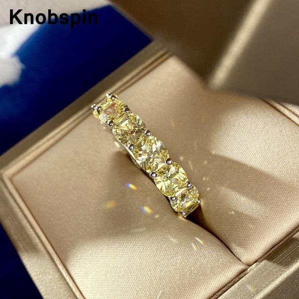 

cluster rings knobspin real 925 sterling silver engagement for women 1 row full 5*5mm high carbon diamond party fine jewelry wholesale, Golden;silver