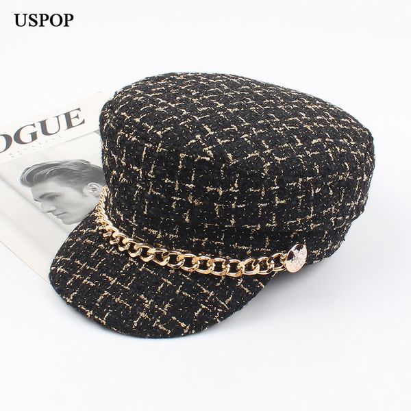 

2021 new women tweed newsboy caps chain flat visor vintage plaid cap female autumn winter hats l9cw, Blue;gray