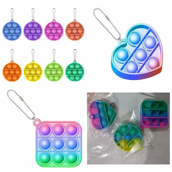 

colorful fidget push bubble key chain favor 36 styles heart round square shapes gradien sensory fidgets mini keychain stress reliever toy ki