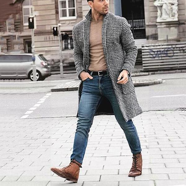 

men's wool & blends fashion streetwear men long coats winter warm overcoat coat trench outwear peacoat jacket, Black