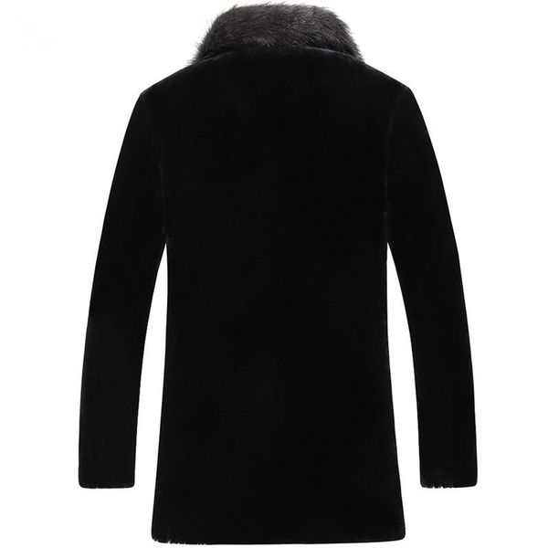

men's leather & faux 100% wool coat sheep shearling fur winter jacket men raccoon collar long coats lsy080870 my1133, Black