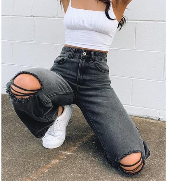 

women's jeans black ripped straight leg for women fashion loose y2k streetwear baggy jean pants mom casual wash vintage trousers, Blue