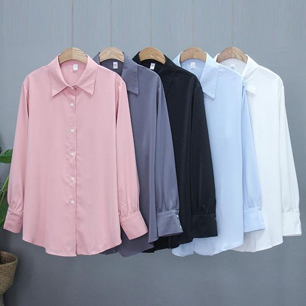 

women's blouses & shirts 2021 summer women pink long sleeve korean womens and vintage blusas roupa feminina solid white shirt