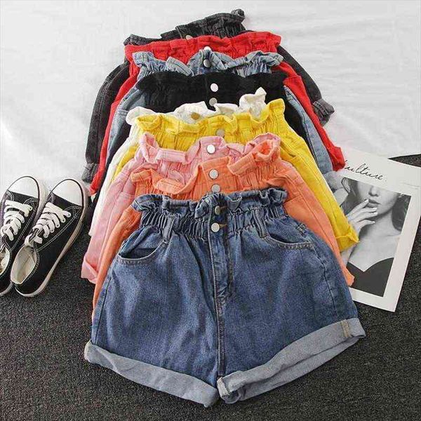 

vintage high waist denim womens short casual wide leg jeans straight feminino candy color q2540, White;black