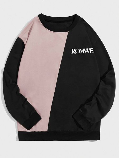 

romwe guys two tone letter embroidery sweatshirt z4dz#, Black