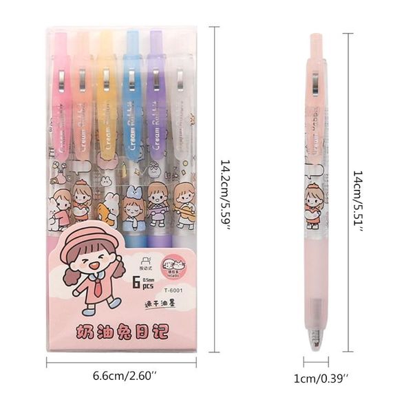 

gel pens 53cc pack of 6 retractable ink pen 0.5mm smooth writing grip kawaii black fine point school stationery supplies kids